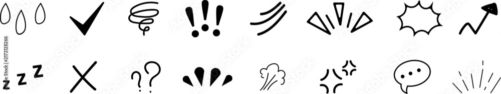 Fototapeta premium Set of hand drawn manga style expression symbols and comic effect icons