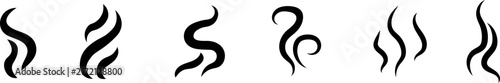 Set of black steam and smoke swirl icons for food and drink design
