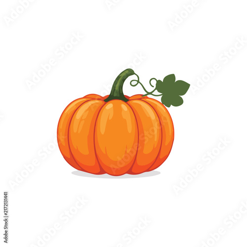Orange Pumpkin with Green Leaf and Curly Vine Vector Illustration