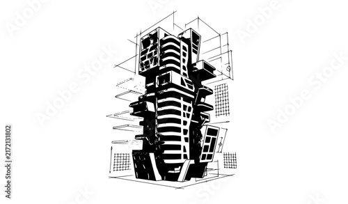 Abstract Urban Building 3D Architectural Design Vector Illustration
