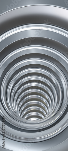 Abstract metallic spiral tunnel creating infinite depth 3d