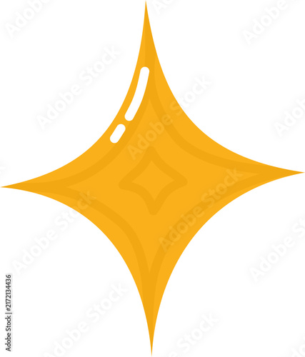Golden four-point star shape illustration, glowing sparkle graphic design element, magic flash icon