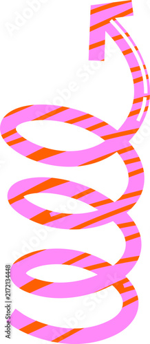 Vibrant pink and orange striped spiral arrow indicating upward progress and dynamic movement concept for growth and navigation