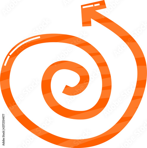 Vibrant orange spiral arrow icon pointing upwards symbolizing growth and continuous progress in business or creative projects on a white background