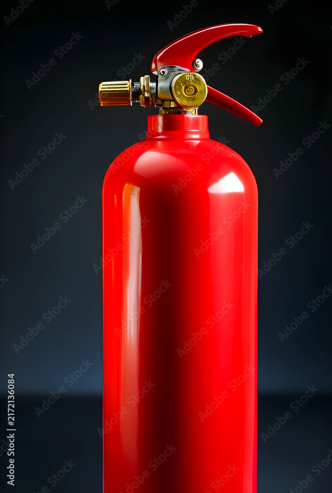 Fototapeta premium Fire safety and emergency preparedness, red fire extinguisher for building protection and hazard prevention in industrial or commercial workplace