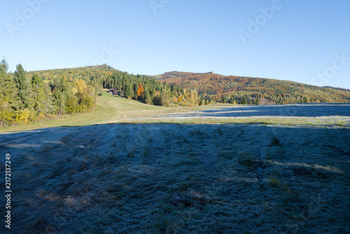 autumn Kysucke Beskydy mountains above Nova Bystrica village in Slovakia