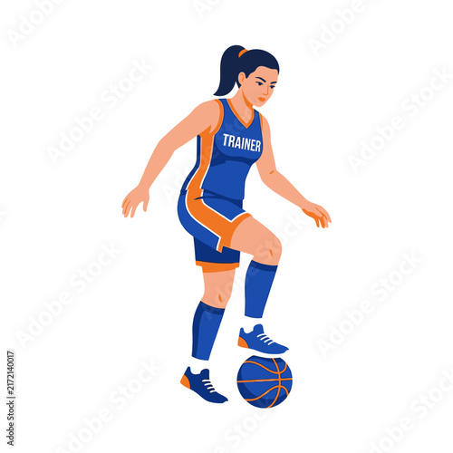 Female Basketball Trainer Demonstrating Ball Skills With Athleticism And Focus