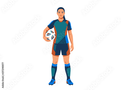 Female Soccer Player With Ball Illustration On White Background