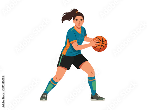 Female Basketball Player Ready To Shoot A Ball Energetic Action