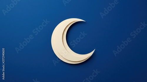 Paper cut crescent moon 3D render with deep shadow and dark blue background