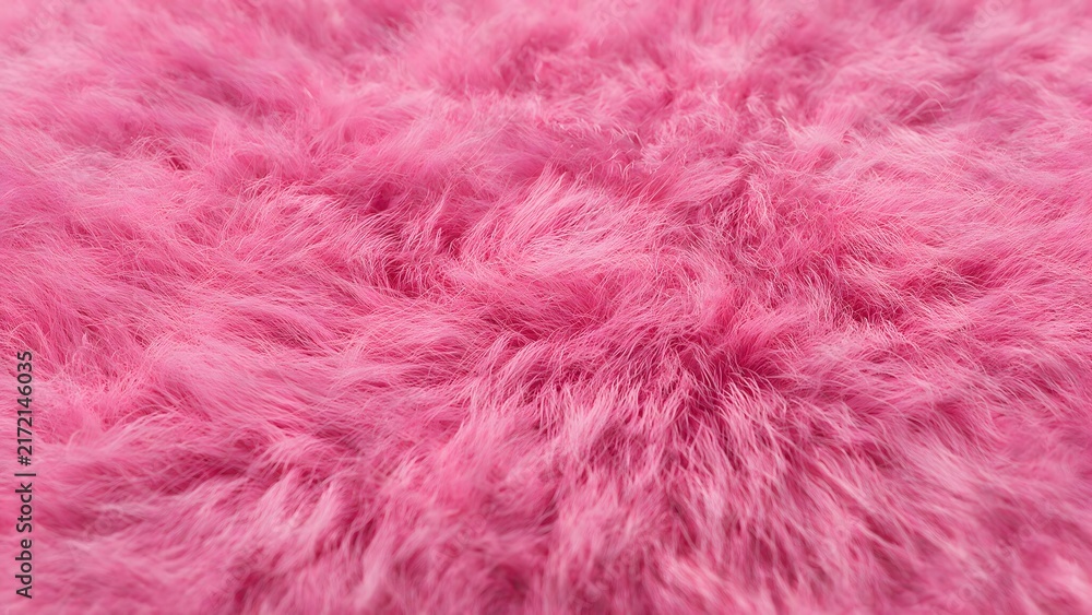 Obraz premium Soft pink fluffy fur texture filling the frame, creating a cozy abstract background with a vibrant feminine aesthetic and tactile surface