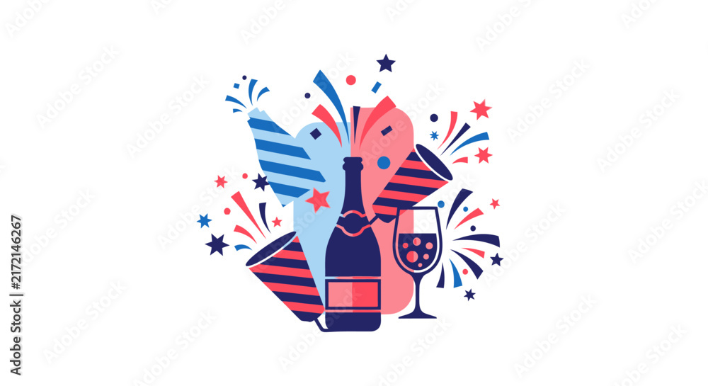 Obraz premium Colorful wine bottle and glass icon.