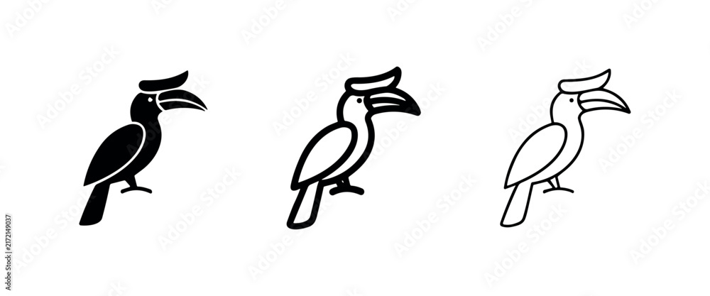 Naklejka premium Hornbill Bird Tropical Wildlife Icon Set