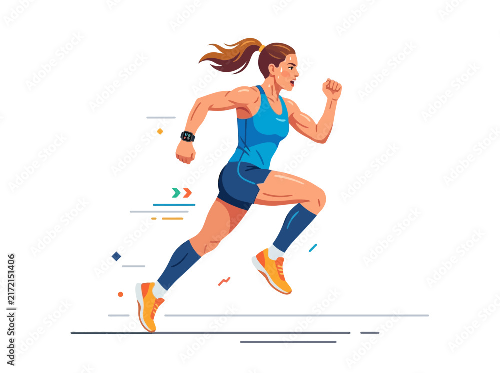 Fototapeta premium Dynamic Athletic Woman Running Fast Graphic Illustration