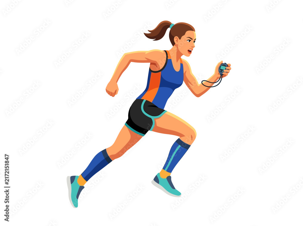 Fototapeta premium Dynamic Athlete Pacing Swiftly With Stopwatch Capturing Time