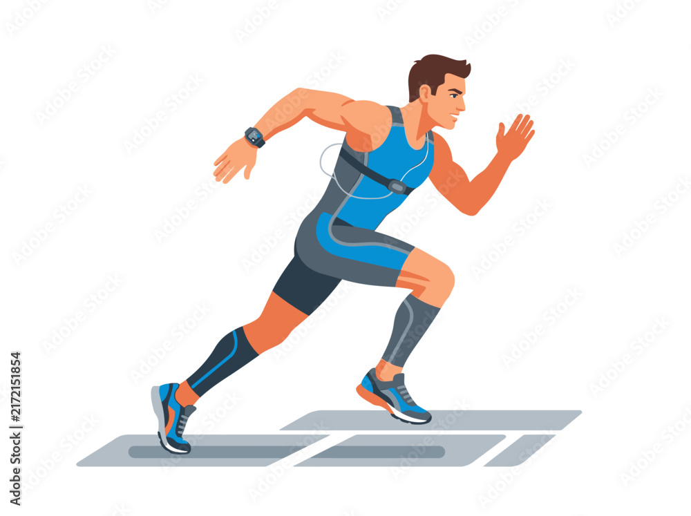Fototapeta premium Dynamic Athlete In CompetitiveSprint Mode Utilizing Sports Technology