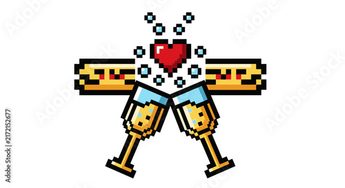 Pixel Art Champagne Glasses Celebration.