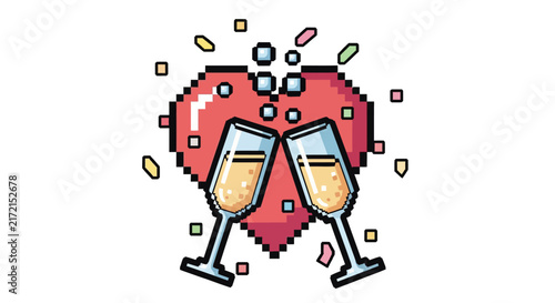 Pixel art champagne glasses celebration.