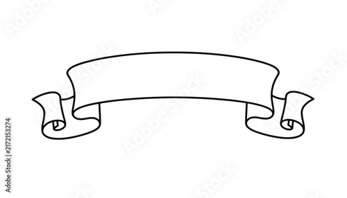 Elegant empty calligraphic ribbon banner vector template with beautiful curly ends on a solid white background.