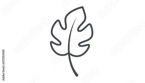 Minimalist line art illustration of a single split-leaf philodendron or monstera leaf outline on a solid white background.