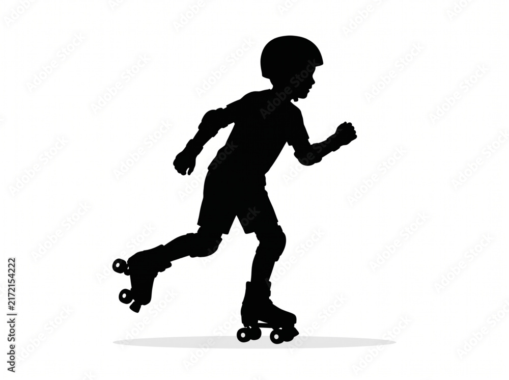Fototapeta premium Young Boy Roller Skating with Helmet Silhouette Vector