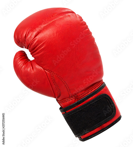 Single red boxing glove isolated on a clean white background for combat sports