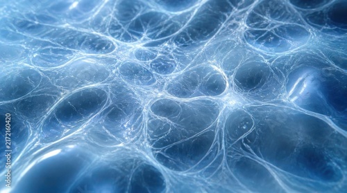 Obraz na płótnie Abstract microscopic cellular structure glowing with blue light and intricate web patterns
