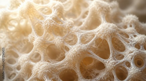 Abstract microscopic organic structure with porous cellular network texture