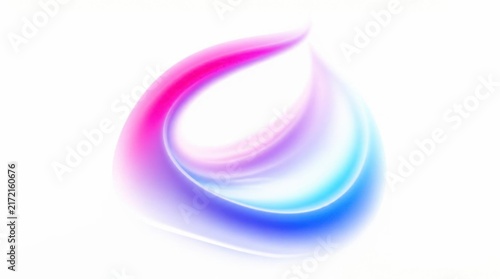 Abstract neon curved shape on white background glowing bright