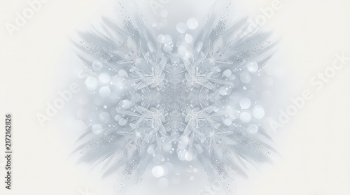Abstract winter background with a glowing snowflake and sparkling bokeh lights