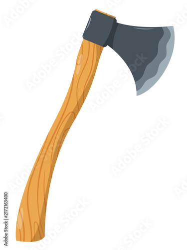Large axe with wooden handle, metal axe icon