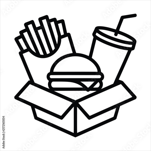 Fast food combo meal icon with burger fries and soda drink
