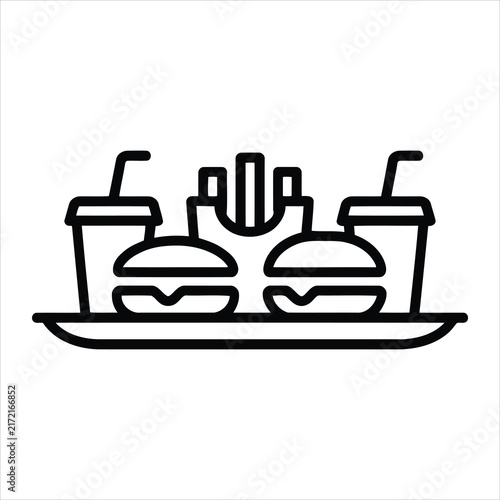 Fast food tray with two burgers fries and two drinks icon