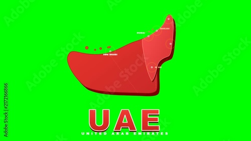 Red geographic map animation of middle eastern country on green screen