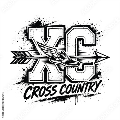 XC Cross Country Running Vintage Athletic Typography Illustration