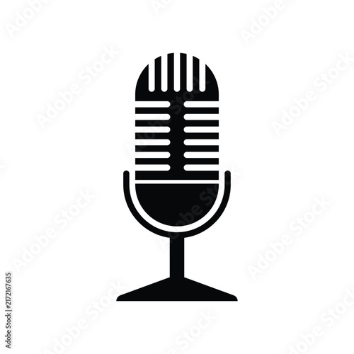 Classic vintage microphone silhouette icon for podcast audio studio broadcasting