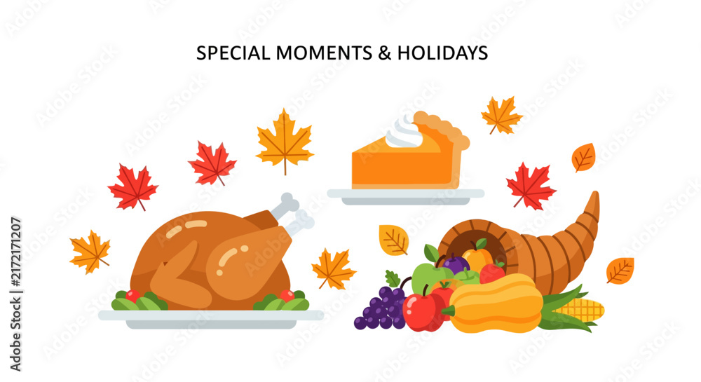 Fototapeta premium Thanksgiving Turkey with Fall Food.