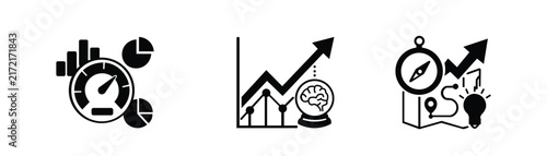 Business strategy analytics performance dashboard growth trend forecasting compass roadmap innovation idea icon set