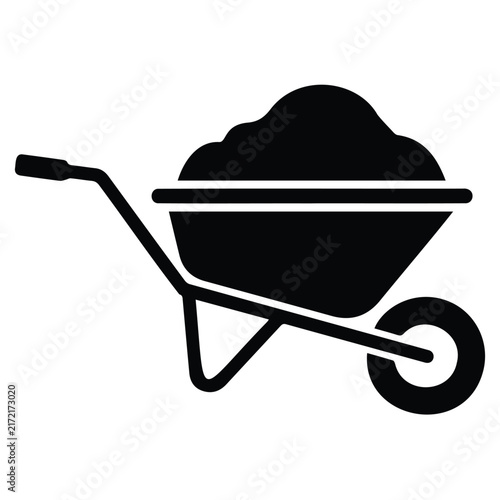 Gardening wheelbarrow vector silhouette illustration loaded with soil for construction work.