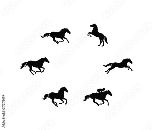 Horses in a running sequence Silhouette Stock illustration art vector