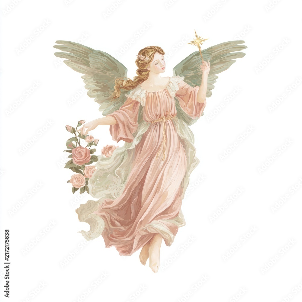 Naklejka premium Elegant angel holding floral star