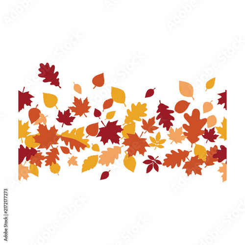 Autumn Leaves Border Design With Red Orange Yellow Maple Oak Leaf Pattern On White Background