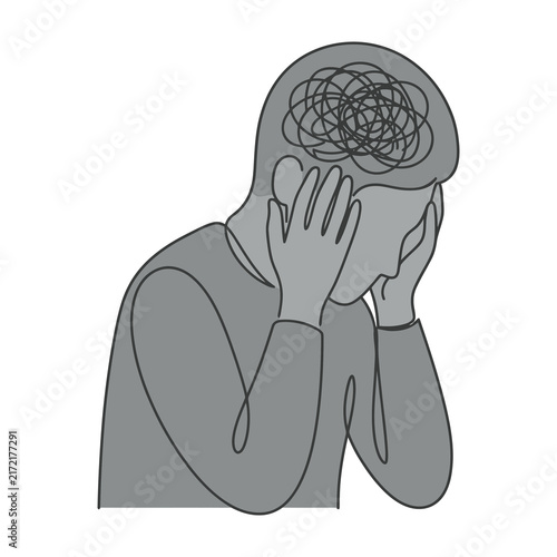 Human Brain with Tangled Thoughts, Mental Confusion and Stress Illustration