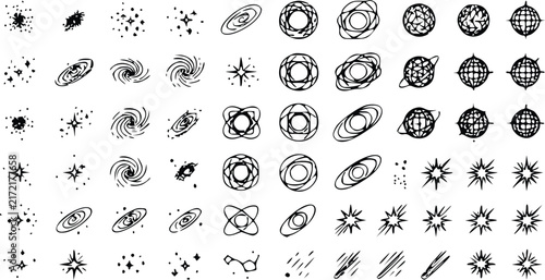 Obraz na plátně Hand drawn vector illustration featuring celestial elements like glowing stars,
