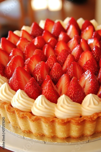 Fresh Strawberry Tart with Whipped Cream and Golden Crust