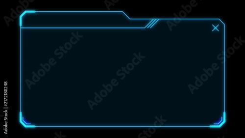 Animated Futuristic HUD Popup Dialog Frame with Glowing Blue Neon Tab for Tech Warning Interface