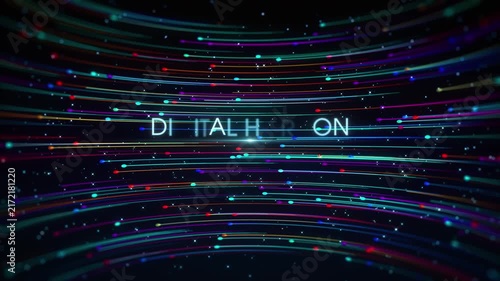 Colorful dotted light trails animate through a deep starry background before revealing DIGITAL HORIZON and CONNECTING IDEAS THROUGH TECHNOLOGY for futuristic digital media and presentations.