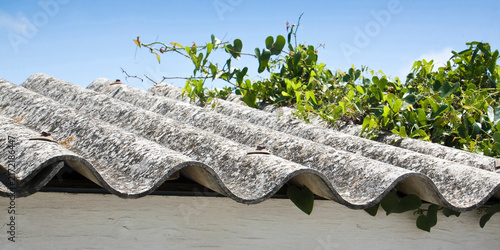 AGED ASBESTOS ROOF WITH DETERIORATED CORRUGATED ASBESTOS CEMENT SHEETS - EXTREMELY DANGEROUS BUILDING MATERIAL, SERIOUS HEALTH HAZARD, SILENT HIDDEN KILLER
