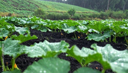 Lush Green Vegetable Garden in Morning Dew.