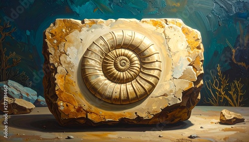 Fossilized Ammonite Shell in Natural Rock Formation.